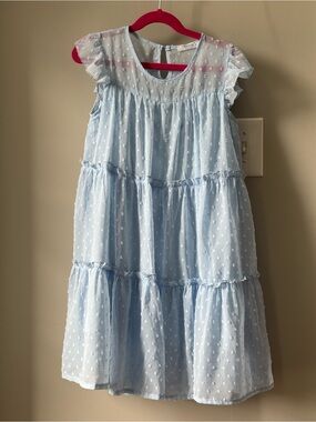 Light Blue Tiered Swiss Dot Girls' Dress
